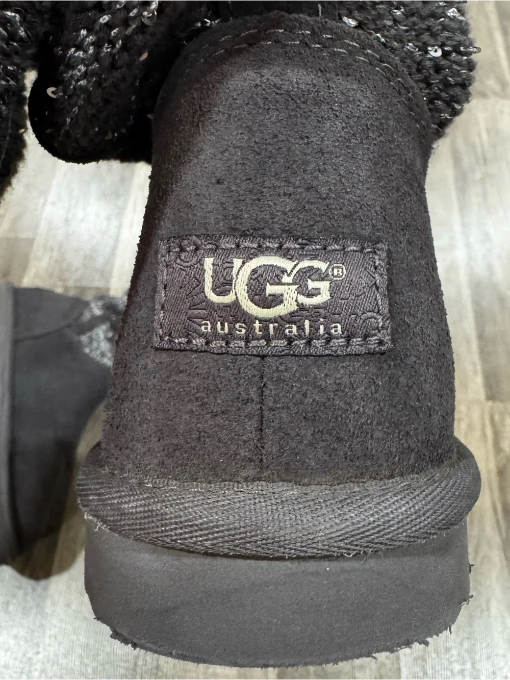 UGG Australia Camaya Charcoal Suede Sequin Knit Boots Size 8